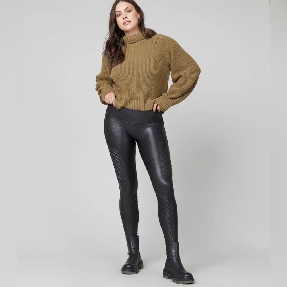 Spanx Faux Leather Moto Leggings Black Size Medium